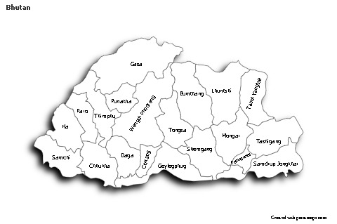 Sample Maps for Bhutan (black-white,shadowy)