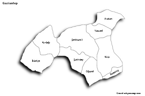 Mapas de muestra para Gaziantep (blanco-negro,sombrío)