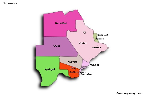 Exemplos de mapas para Botsuana (colorido,sombreado)