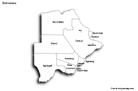 Exemplos de mapas para Botsuana (preto-branco,sombra)