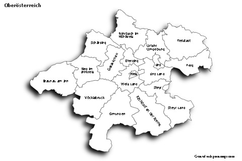 Oberösterreich için Örnek Haritalar (siyah-beyaz,gölgeli)