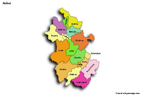 Contoh Peta untuk Anhui (berwarna,bayangan)