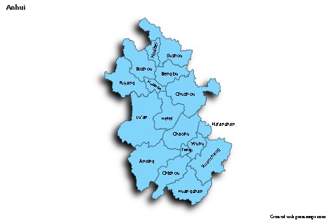 Contoh Peta untuk Anhui (biru,bayangan)