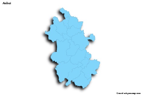 Contoh Peta untuk Anhui (biru,garis luar,bayangan)