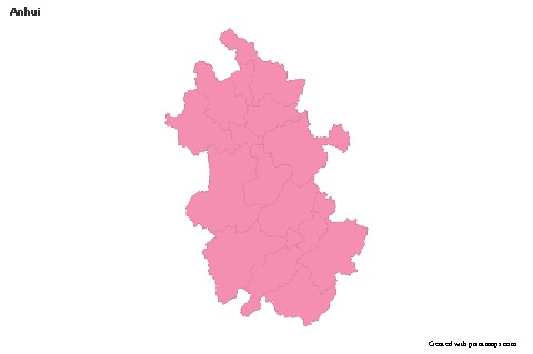 Contoh Peta untuk Anhui (merah jambu,garis besar)