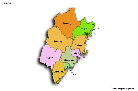 Mapas de muestra para Fujian (coloreado,sombrío)