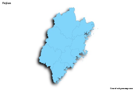 Mapas de muestra para Fujian (azul,contorno,sombrío)
