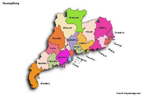 Mapas de muestra para Guangdong (coloreado,sombrío)