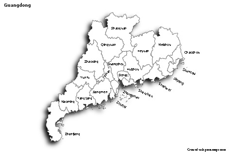 Mapas de muestra para Guangdong (blanco-negro,sombrío)