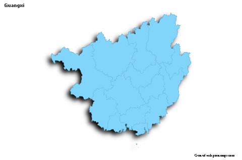 Contoh Peta untuk Guangxi (biru,garis luar,bayangan)