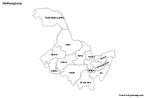 Contoh Peta untuk Heilongjiang (hitam-putih)