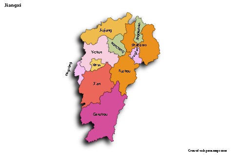 Jiangxi için Örnek Haritalar (renkli,gölgeli)