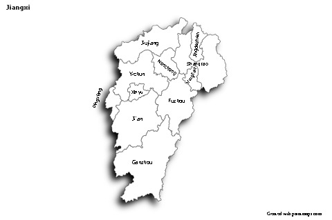Jiangxi için Örnek Haritalar (siyah-beyaz,gölgeli)