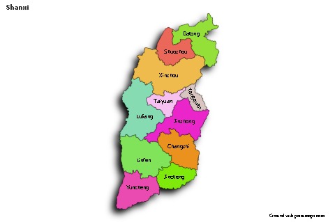 Contoh Peta untuk Shanxi (berwarna,bayangan)
