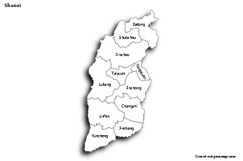 Contoh Peta untuk Shanxi (hitam-putih,bayangan)
