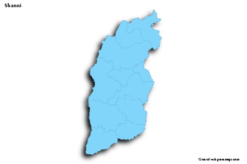 Contoh Peta untuk Shanxi (biru,garis luar,bayangan)
