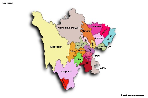 Mapas de muestra para Sichuan (coloreado,sombrío)