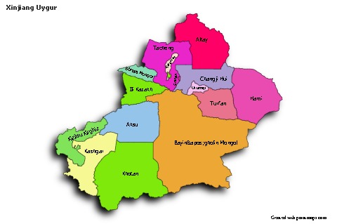 Mapas de muestra para Xinjiang Uygur (coloreado,sombrío)