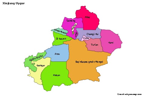 Mapas de muestra para Xinjiang Uygur (coloreado)
