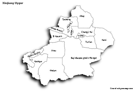 Mapas de muestra para Xinjiang Uygur (blanco-negro,sombrío)