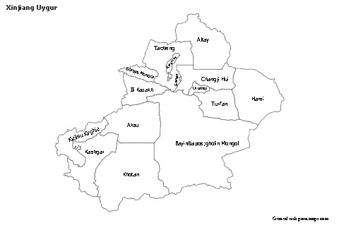 Mapas de muestra para Xinjiang Uygur (blanco-negro)