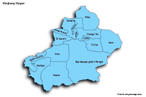 Mapas de muestra para Xinjiang Uygur (azul,sombrío)