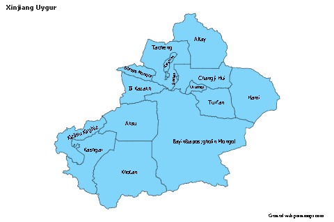 Mapas de muestra para Xinjiang Uygur (azul)
