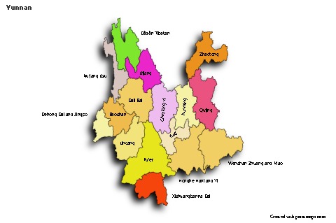 Mapas de muestra para Yunnan (coloreado,sombrío)
