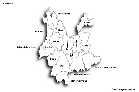 Mapas de muestra para Yunnan (blanco-negro,sombrío)