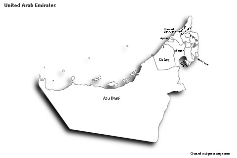 Contoh Peta untuk Uni Emirat Arab (hitam-putih,bayangan)