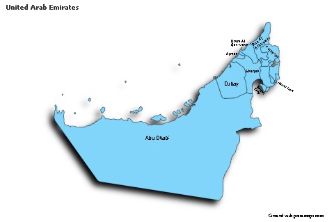 Contoh Peta untuk Uni Emirat Arab (biru,bayangan)