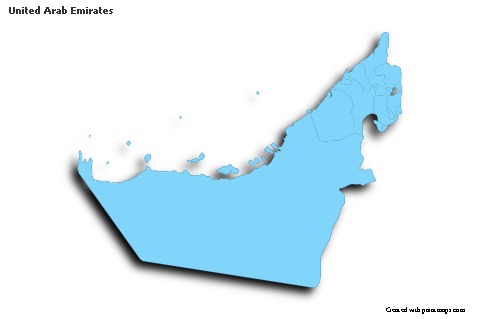 Contoh Peta untuk Uni Emirat Arab (biru,garis luar,bayangan)