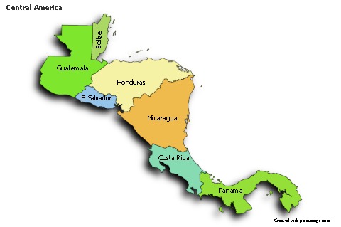 Exemplos de mapas para América Central (colorido,sombreado)