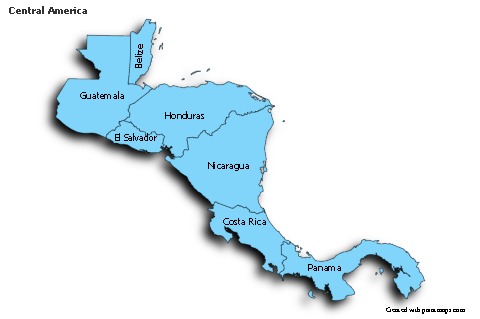 Exemplos de mapas para América Central (azul,sombra)