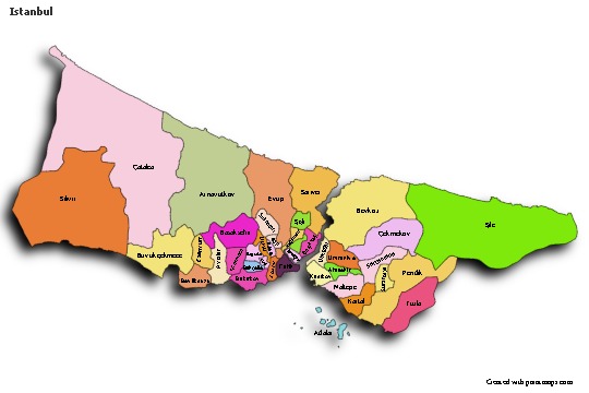 Exemplos de mapas para Istanbul (colorido,sombreado)