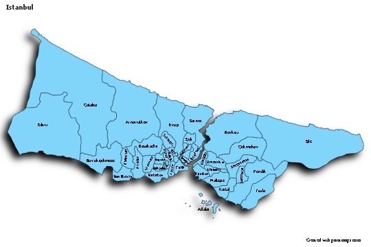 Exemplos de mapas para Istanbul (azul,sombra)