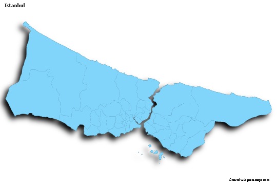 Exemplos de mapas para Istanbul (azul,contorno,sombra)