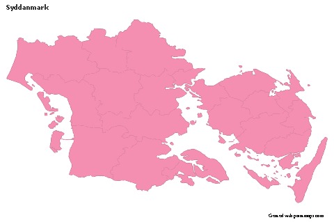 Contoh Peta untuk Syddanmark (merah jambu,garis besar)