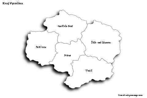 Contoh Peta untuk Kraj Vysočina (hitam-putih,bayangan)