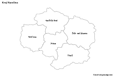 Contoh Peta untuk Kraj Vysočina (hitam-putih)