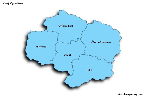 Contoh Peta untuk Kraj Vysočina (biru,bayangan)