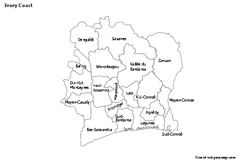 Exemplos de mapas para Costa do Marfim (preto-branco)