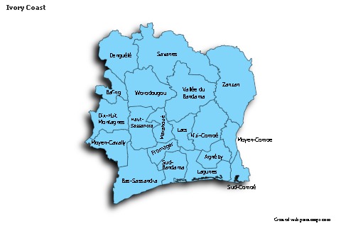 Exemplos de mapas para Costa do Marfim (azul,sombra)