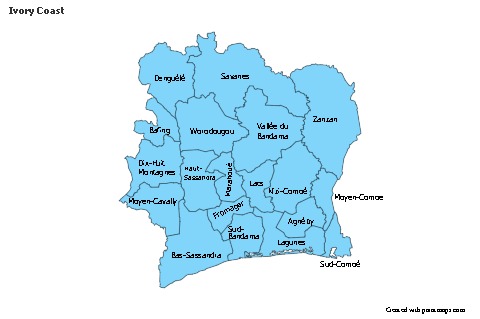 Exemplos de mapas para Costa do Marfim (azul)