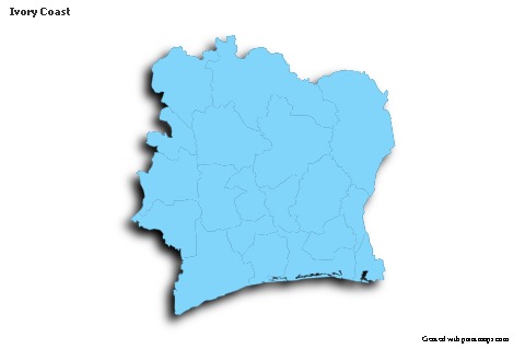 Exemplos de mapas para Costa do Marfim (azul,contorno,sombra)