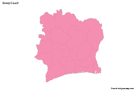 Exemplos de mapas para Costa do Marfim (rosa,contorno)