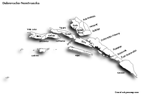 Contoh Peta untuk Dubrovacko-Neretvanska (hitam-putih,bayangan)