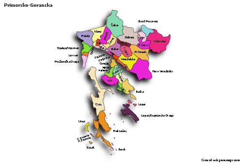 Primorsko-Goranska için Örnek Haritalar (renkli,gölgeli)