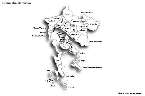Primorsko-Goranska için Örnek Haritalar (siyah-beyaz,gölgeli)