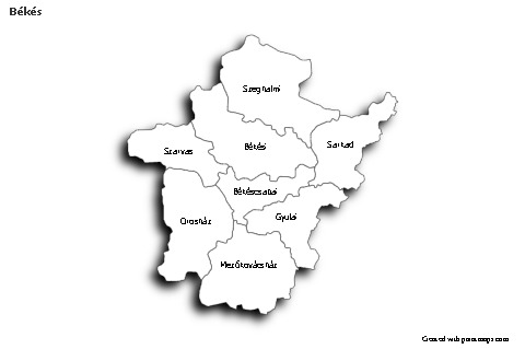 Sample Maps for Békés (black-white,shadowy)